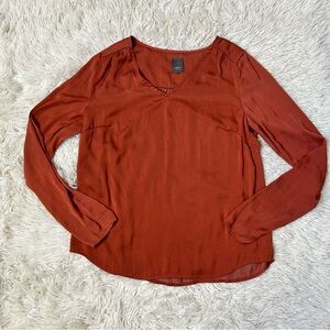 ◾️Ichi Burnt Orange Loose Fit Long Sleeve V Neck Blouse